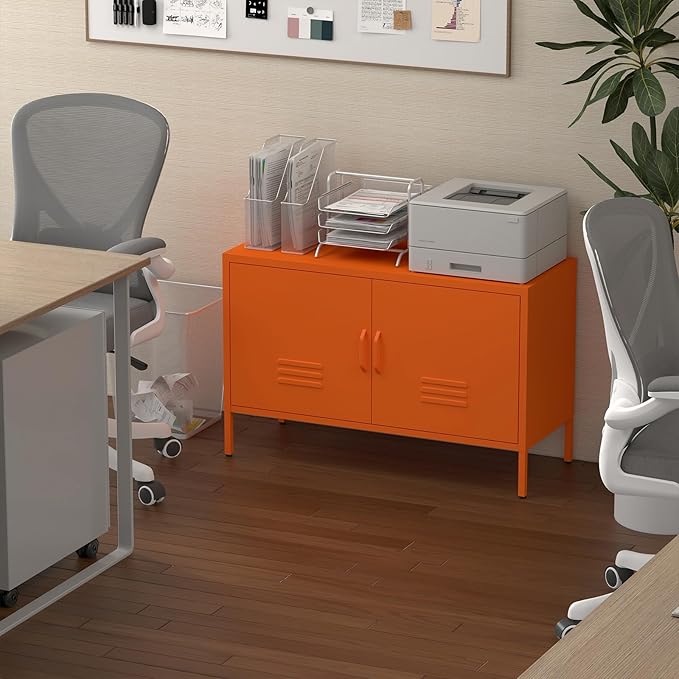 Locker Cabinet,Metal Storage Cabinet with 2 Doors,Morden TV Stand for Living Room,Bedroom,Orange