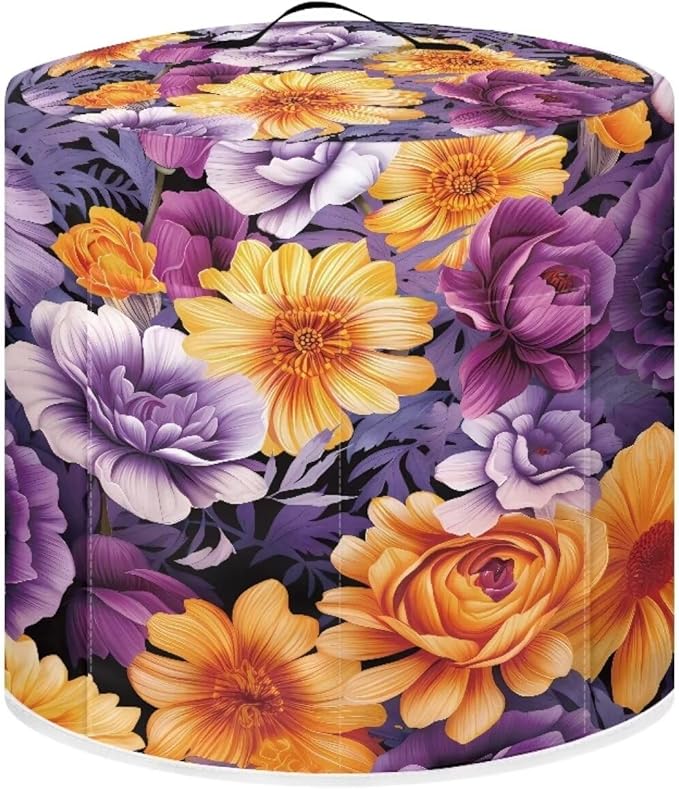 Flashideas Purple Flower Pressure Cooker Cover for Women Dust-proof Cover for Rice Cooker Air Fryer Kitchen Appliance Covers with Top Handle and Pocket Home Kitchen Decor Gifts for Friends