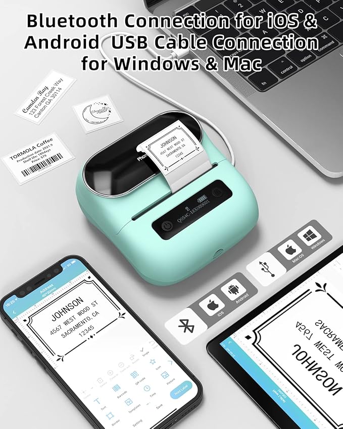 Phomemo M220 Label Maker - 3.14” Bluetooth Thermal Label Printer for Address, Barcode & Product Label, Portable Small Printer Compatible with Phone, Tablet & PC