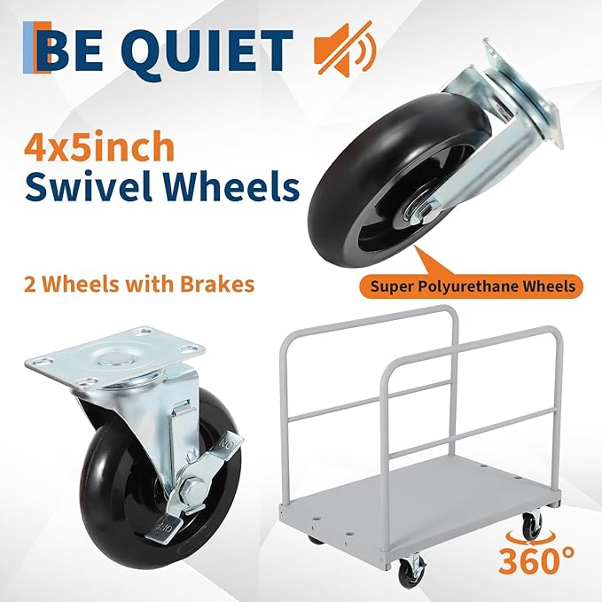 Steel Panel Truck Cart 36x24 inch, 2 in 1 Industrial Grade Platform Truck with 2200 LBS Capacity, Heavy Duty Drywall Dolly with 2 Removable Side Handrails & Swivel Wheels