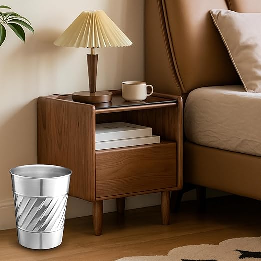 Monarch Abode Metal Bathroom Trash Can – Waste Basket for Bedroom, Office Desk, & Dorm, Handcrafted Wave Embossed, Durable Decorative Nickel Chrome Small Trash Can Bathroom Garbage Bin Wastebasket