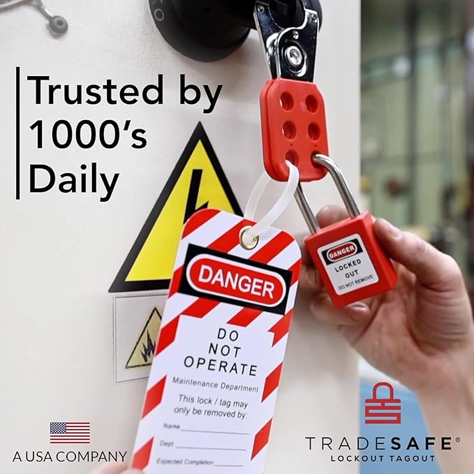 TRADESAFE Lockout Tagout Tags - 10 Danger Do Not Operate Tags with 10 Zip Ties, Premium 32 mil Vinyl, OSHA Compliant Loto Tags for Lock Out Tag Out, Out of Service, Electrical Equipment Repair