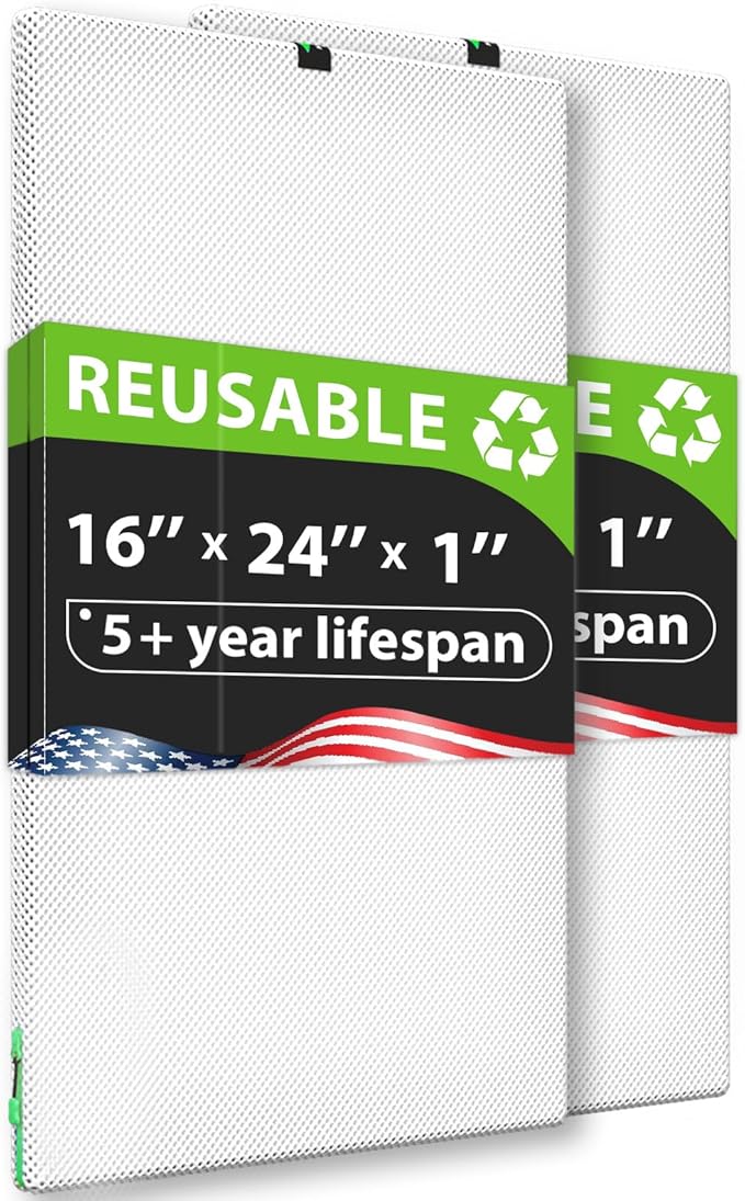 REair 16x24x1 Air filter Pro Kit, Washable and Reusable Air Filter 16x24x1 for AC HVAC Furnace, MERV 8 Air Filters Machine Washable & Dryer Friendly, AC Furnace Air Filter, Include 2 Filters&1 Frame