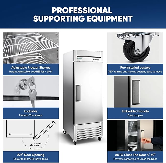 Commercial Freezer Upright Single Door 27" Stainless Steel Reach In Frost Free Upright Freezers 20 cu ft Garage Ready Restaurant Kitchen Industrial Freezer Commercial Stand Up Freezers Standing