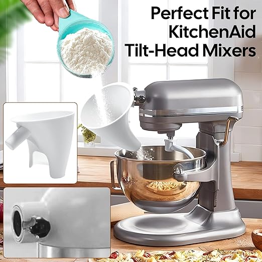 Flour Funnel for Tilt-Head Stand Mixers, Easy-Pour Flour Funnel for 4.5–5 Qt Bowls, Dishwasher-Safe Baking Accessory for Dry and Wet Ingredients