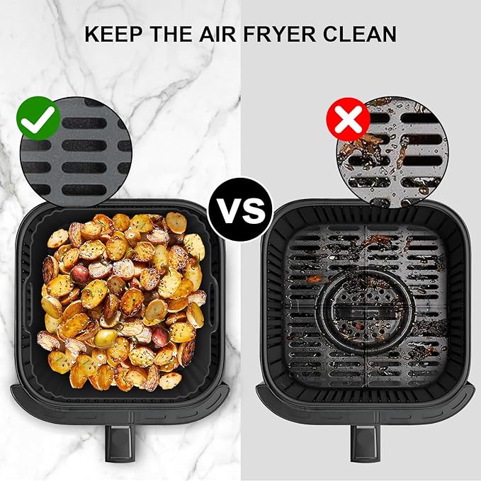 9-Inch Large Square Silicone Air Fryer Liners for Ninja AF141 AF181 AF142 Cosori 6QT, 2 Pack Silicone Pot Baking Accessories for Chefman, Instant, Cuisinart, Reusable Tray Insert 5–8QT