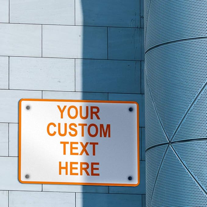 Aluminum Weatherproof Metal Sign Multiple Sizes Custom Personalized Text Here White Orange Warning Horizontal Street Signs 10x7Inches