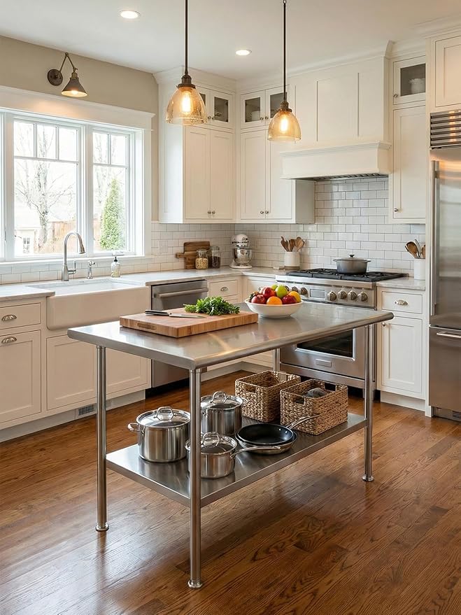 Stainless Steel Prep Table for Work, 24 * 36 Inch, High Load Bearing with Undershelf for BBQ, Restaurants, Workshops, Kitchens, Garages and Gardens