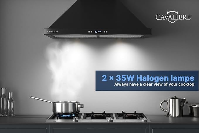 CAVALIERE Value-Focused 462 CFM Wall Mount Range Hood 30 Inch, 3-Year Warranty, Enhanced Stainless Steel, Ducted/Ductless Range Hood Convertible (Kit Included) LED Lights, Baffle Filter, Touch Control