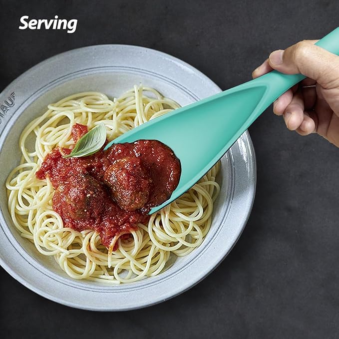 Cooking Spoon for Nonstick Cookwares, VOVOLY Silicone Spoon for Mixing, Scoop, and Scrape,Seamless Design, 12.6'', 2 Pack, Teal