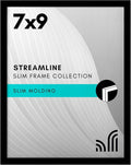 Americanflat 7x9 Picture Frame with Shatter-Resistant Glass - Streamline Collection - Thin Border Photo Frame for Tabletop and Wall Display - Hanging Hardware and Easel Stand Included - Black