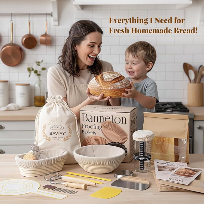Sourdough Starter Kit, 9" Round & 10" Oval Banneton Bread Proofing Baskets Set with Jar, Sourdough Bread Baking Supplies Bread Making Tools, Sourdough Kit Gifts for Bakers Women