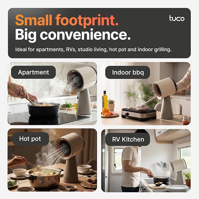 TUCO Portable Range Hood, Countertop Kitchen Exhaust Fan with 3 Speeds, 5-Layer Filter, Powerful Smoke Removal, Low Noise, Oil Cup, Air Purifier for Apartments, Dorms & Indoor BBQ Smokeless – Grey