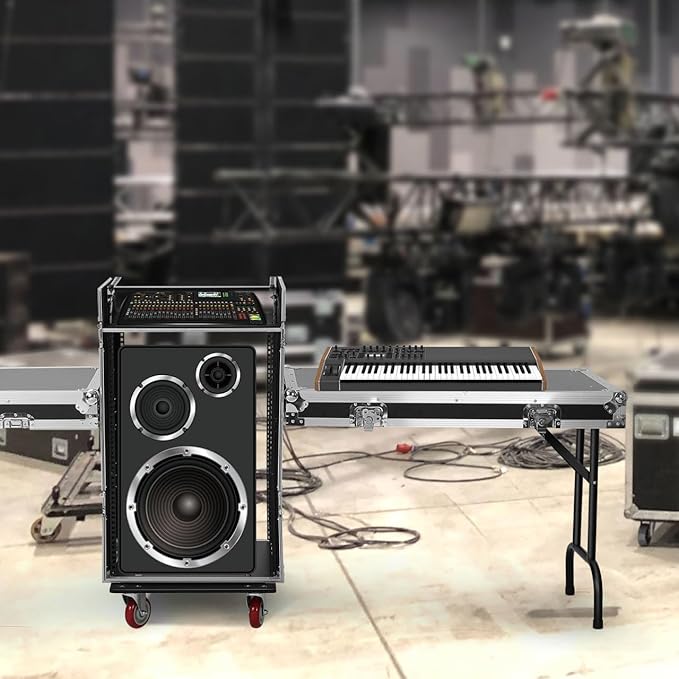 16u Dj Road Case, Recording Studio Rack Stand With Audio Mixer Stand & Wheels, Portable Media Storage Cabinet for Stage Performance Professional Audio Storage