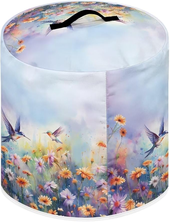 TODIYADDU Daisy Hummingbird Pressure Cooker Cover with Handle and Storage Pocket for Extra Accessories Portable Kitchen Small Appliance Dust Cover Protective Case