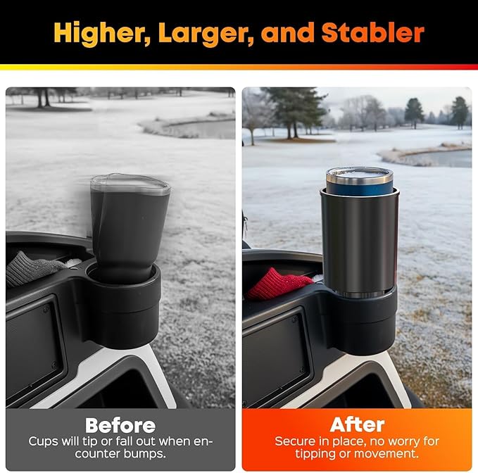 Golf Cart Cup Holder & Propane Heater Holder Universal Adjustable, Fits EZGO, Club Car, Yamaha, Higher Cup Holder for Securely Holds 16 oz Propane Tanks, Golf Cart Heaters & Large Drink Container