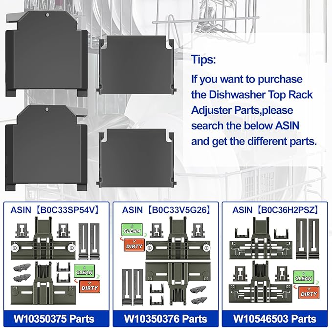 UPGRADED W10195372 W10195373 Dishwasher Dishrack Adjuster Housing Left Right Hand for Whirlpool Dishwasher Top Rack Parts,WDT750SAHZ0 WDT730PAHZ0 Upper Rack Parts,For Kenmore 665 Dishwasher Parts