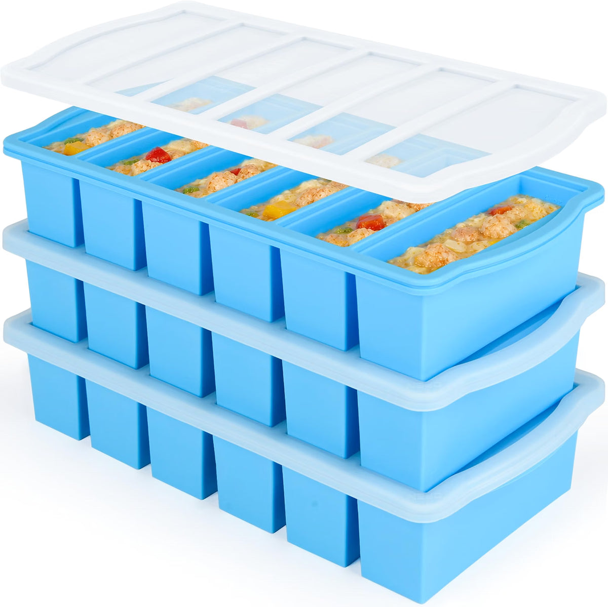 Silicone Freezer Molds with Lids, 1/2 Cup Soup Freezer Container Reinforced Steel Ring Top for freezing Soup Sauce Broth Leftovers, Silicone Freezer tray 3-Pack, Oven & Dishwasher Safe