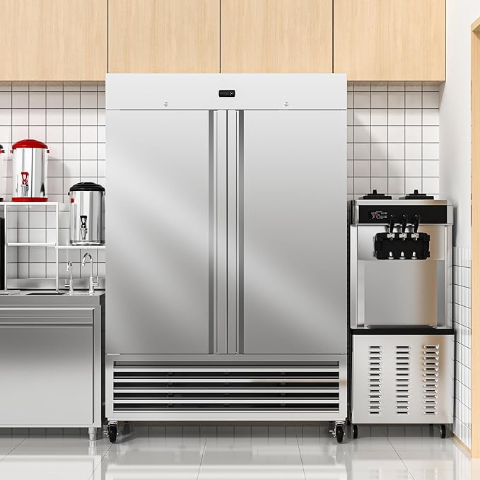 54" W Commercial Freezer, 46 Cu.ft Stainless Steel Reach-in Upright Freezer with 2 Solid Doors and 6 Adjustable Shelves for Restaurant, Commercial Kitchen, ETL Approved