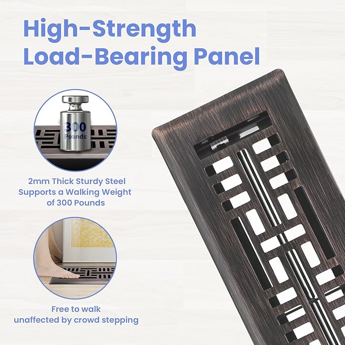 2x12 Inches 2 Pack Heavy Duty Walkable Floor Register Easy Adjust Air Supply Lever Floor Vents - Seattle Design - Vent Cover for Home Floor - Oil Rubbed Bronze
