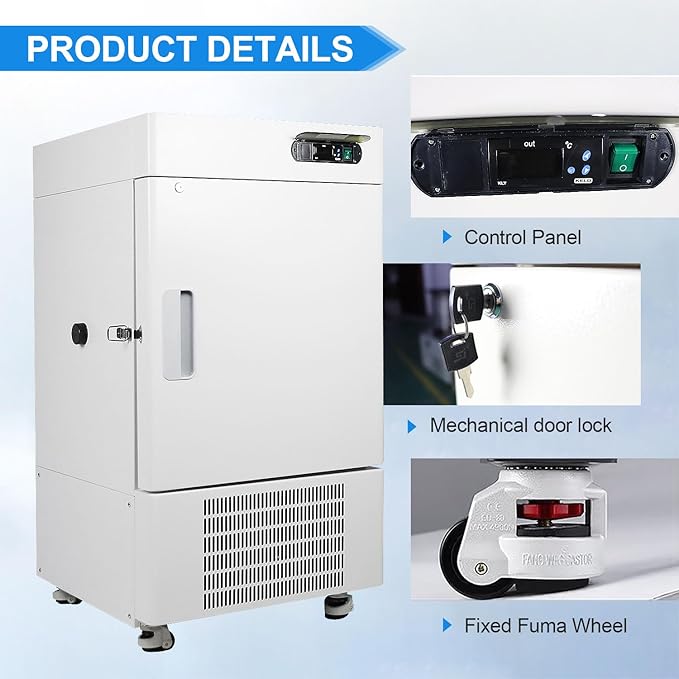 Ultra-Low Temperature Freezer, 58L Capacity -40C to -86C Laboratory Freezer Large-Capacity ULT Refrigerator for Sample Storage with Temperature Alarm Function
