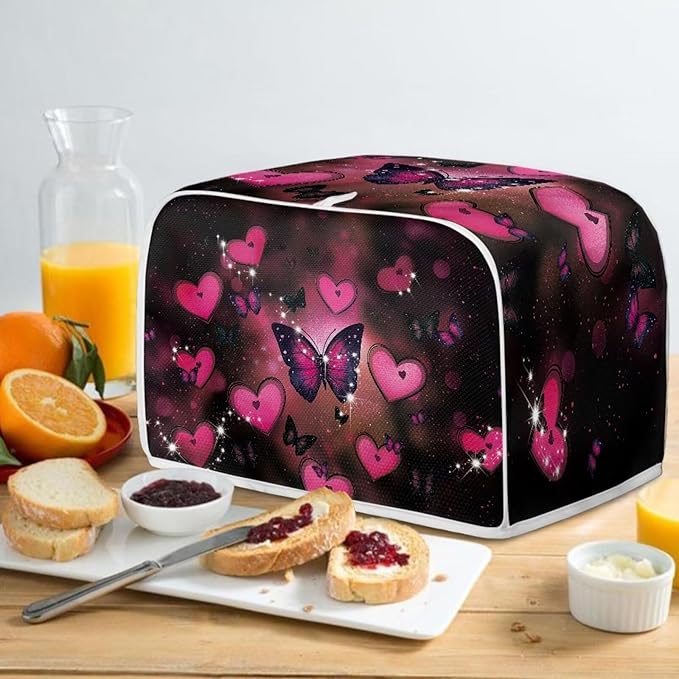 UNICEU Valentine's Day Toaster Dust Cover Protector Compatible with 4 Slice Butterfly Heart Print Heat-Resistant Dust Protection Anti-scratch Home Kitchen Decor