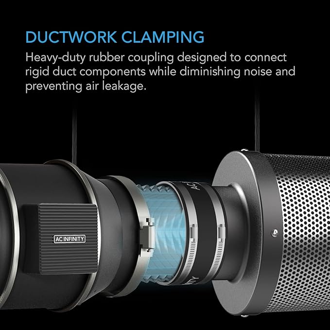 AC Infinity Noise Reduction Clamp 4-Inch, Duct Coupler with Stainless Steel Clamps, Flexible Rubber Coupling for Inline Fans and Carbon Filters in Growing and HVAC