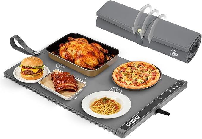 Garvee 3rd Gen Upgraded Food Warming Mat, AB Dual Zone Independent Heating, 24" x15" Electric Warming Tray with 6 Temp Levels & 1-3H Timer, Portable Food Warmer for Parties Buffet, Easy to Clean, Grey