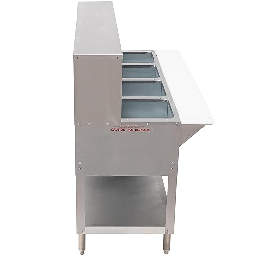Kratos Commercial Electric Steam Table/Hot Food Table with Overshelf and Sneeze Guard, 4 Wells, Stainless Steel, Stationary, NSF, 240V (28W-194)