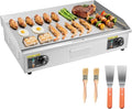 VEVOR Commercial Electric Griddle, 28.54 x 15.75 in, 4400W, 122-570°F Adjustable Temp Control, Stainless Steel Countertop Full Flat Top Grill with 2 Spatulas and 2 Brushes, for Steak, Pancake, Squid