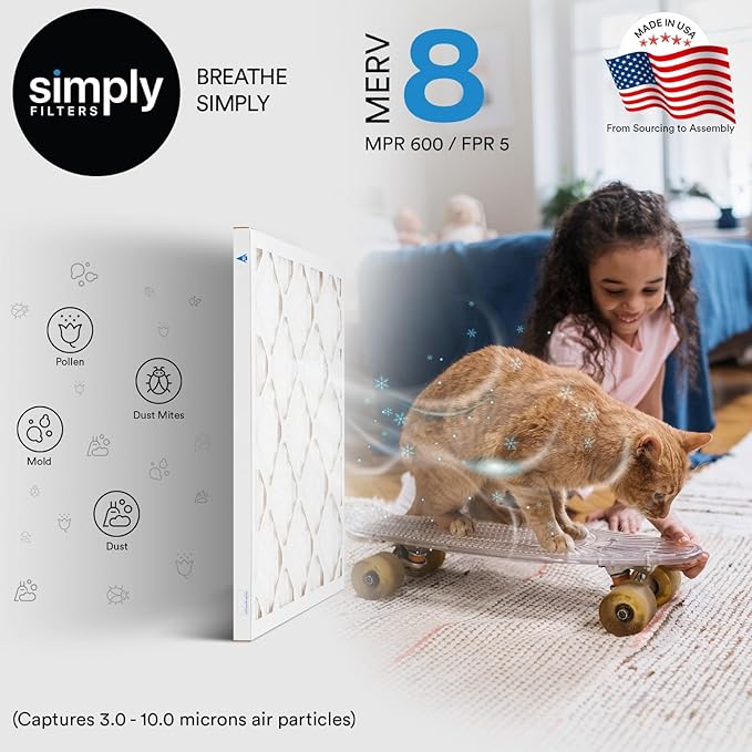 Simply 16x32x1 Air Filter, Merv 8, 6 Pack, For Home AC Furnace & HVAC (Actual Size: 15.75"x31.75"x0.75") DUST, Pet, & Allergy Control