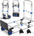 3 in 1 Folding Hand Truck Dolly Cart, Heavy-Duty Foldable and Convertible Design, Lightweight Portable Utility Cart with Rubber Wheels and Telescoping Handle for Moving, 500 lbs Capacity (Blue)