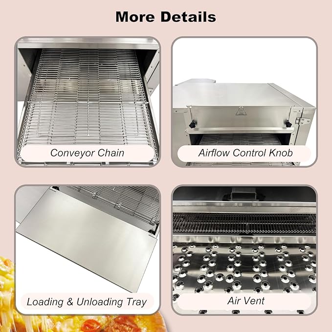Conveyor Pizza Oven 32~572°F Commercial Conveyor Belt Hot Air Pizza Oven with 360° Circulating Fan Baking Electric Oven for Pizzerias, Cafes, and Fast-food Restaurants AC220V 3PH