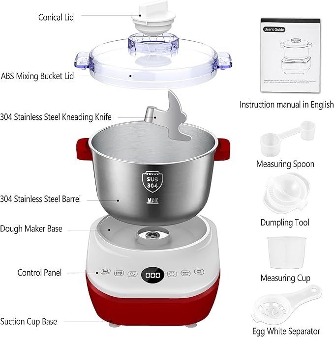 AIZIYO DoughChief, 5.3QT Dough Maker, Dough Mixer with Ferment Function, Bread Maker with 304 Stainless Steel Bowl, Removeable lid, Touch Panel Control, Dough Proofing Box for Pizza & Bread