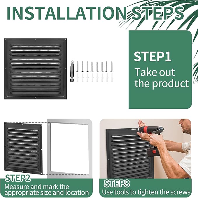 Gable Vents (12" x12" 2Pcs) Aluminum Walls, Lofts, Garages More, More with Screens, Metal Shed Vents, Outdoor Houses, Loft Ceiling Reinforcement, Square Vents, Blinds, Exterior Grille(Black)