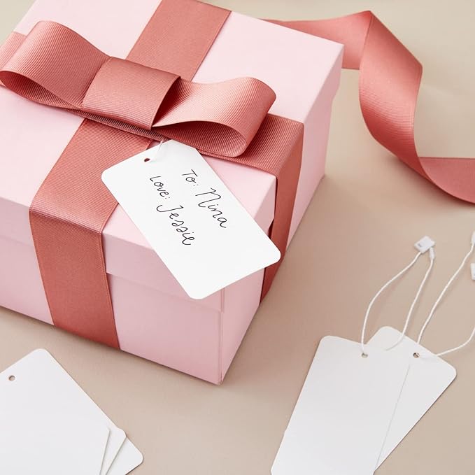 Juvale 500-Pack Hang Tags with String & Fasteners - 2 x 3.5 in White Cardstock - Blank Writable Tags for Clothing & Merchandise - for Retail Labeling & Gift Bags