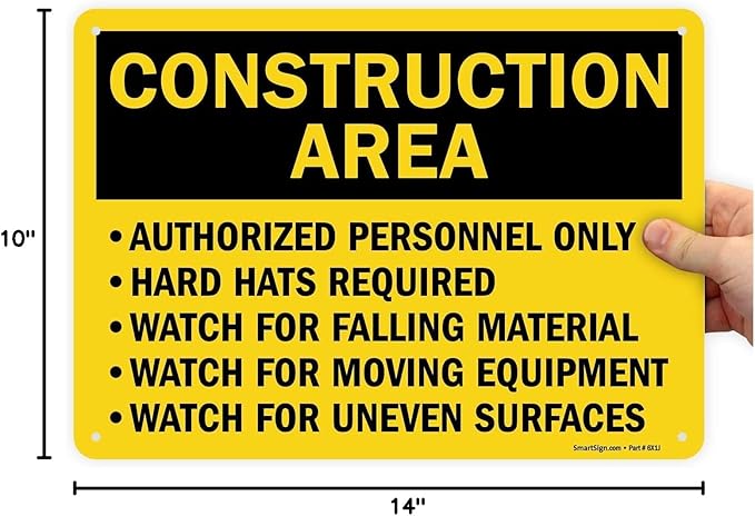 SmartSign "Construction Area - Authorized Personnel Only, Hard Hats Required" Sign | 10" x 14" Plastic