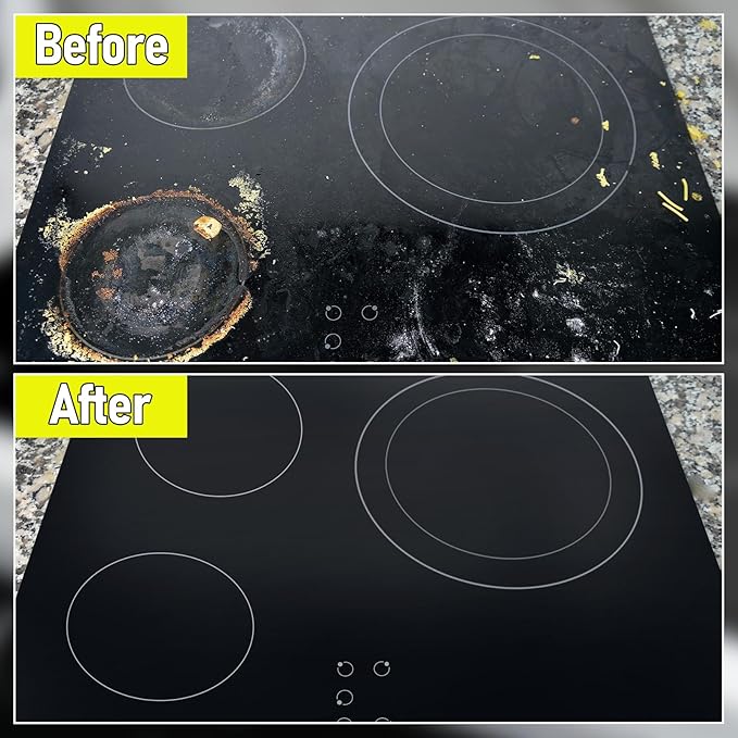 Cooktop Cleaner Kit,17 oz Glass Top Stove Cleaner and Polish,Stove Top Cleaner Kit with Scraper,Scrubbing Pad,Removes Tough Stains