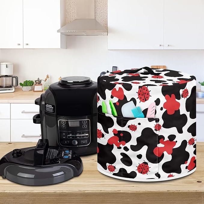 Flashideas Cow Print Pressure Cooker Cover for Women Ladybug Insulated Rice Cooker Cover Water Resistant Appliance Cover with Pockets for Instant Pot 6 Quart Dust Protection Kitchen Decor