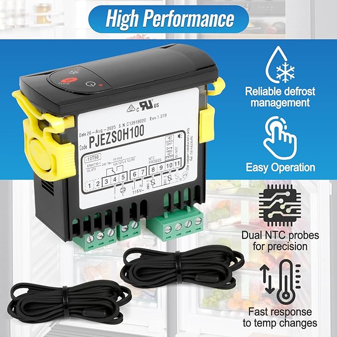 Replacement for Carel PJEZS0H100 Temperature Controller, for 115V 50/60hz Refrigerators/Freezer Types, Programmable Digital Thermostat with Sensor Probe & Mounting Hardware