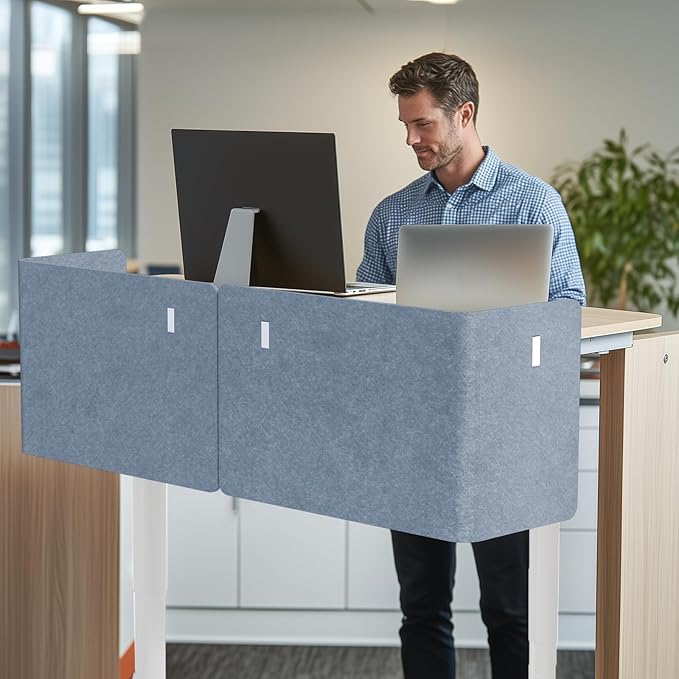 Desk Privacy Panel,2PCS L-Shaped Clamp-On Office Desk Divider,2-in-1 Adjustable Acoustic Desktop Partition Or Under Desk Modesty Screen,for Office,Home,Felt(Blue, 47.2" x 17.7")