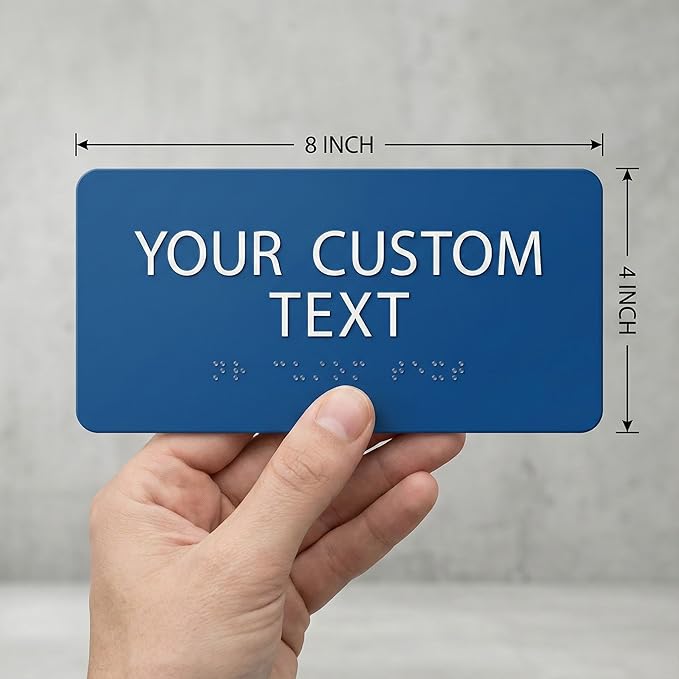ALPHA DOG ADA SIGNS Custom ADA Braille Room Sign 4x8 Inch - Personalized Office Door Name Plate with Grade 2 Braille - ADA and Title 24 Compliant Signage - Made in USA - Blue
