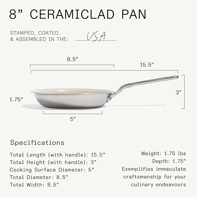Made In Cookware - 8" Ceramic Non Stick Frying Pan (Stainless Handle) - 5-Ply Stainless Clad with Stay-Cool Handle - Professional Cookware - Induction Compatible
