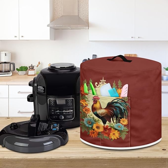 TODIYADDU Sunflower Rooster Pressure Cooker Cover for Women Trendy Instant Pot Cover with Top Handle and Pocket Kitchen Appliance Cover Dust Cover for 6 Quart Instant Pot and Extra Accessories Gifts