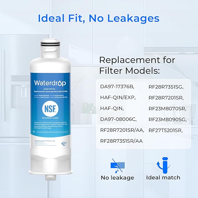 Waterdrop DA97-17376B Replacement for Samsung® HAF-QIN/EXP, DA97-08006C, RF28R7201SR, RF28R7351SG, WD-F45, Refrigerator Water Filter, 2 Filters