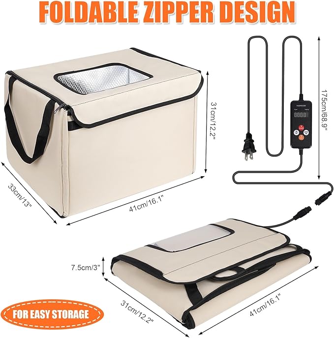 Folding Bread Proofing Box with Lid, Bread Proofer 3-Side Even Fever, Sourdough Starter Warmer for Pizza/Dough/Sour/Baking, 41-131℉ Temperature & 99 H Timer Control Proofing Container