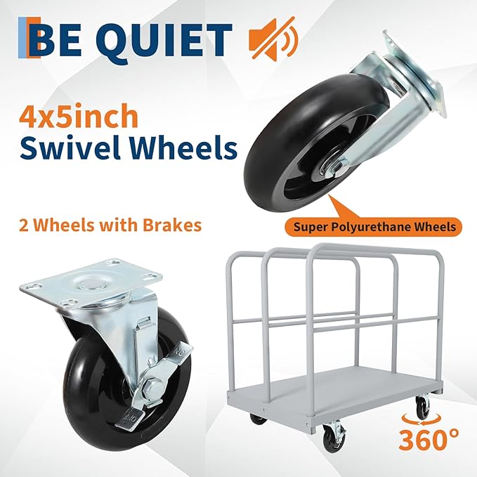 Steel Panel Truck Cart 36x24 inch, 2 in 1 Industrial Grade Platform Truck with 2200 LBS Capacity, Heavy Duty Drywall Dolly with 3 Removable Side Handrails & Swivel Wheels