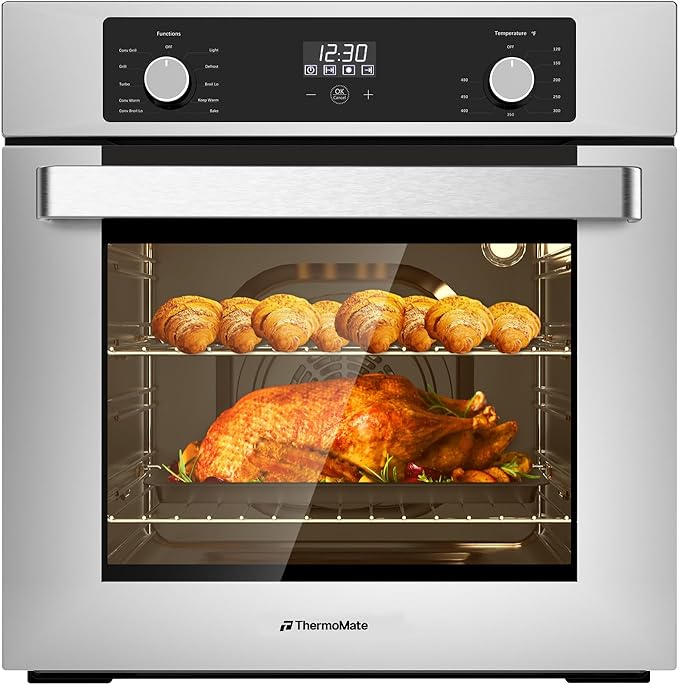 24 Inch Electric Wall Oven, ETL Certified, ThermoMate Built-in Oven with 2.6 Cu.ft Capacity, 9 Working Functions, Sensor Touch Control, Anti-Mistouch Knob, Stainless Steel