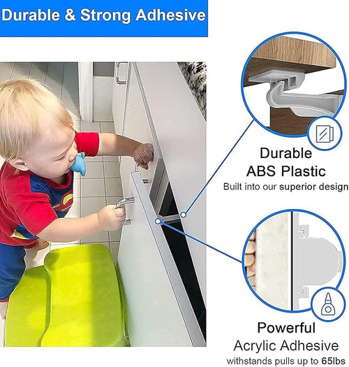 12 Pack Upgraded Invisible Baby Proofing Cabinet Latch Locks - No Drilling or Tools Required, Children Proof Cupboard Drawers Latches, Works with Most Cabinets and Drawers - Adhesive Easy Installation