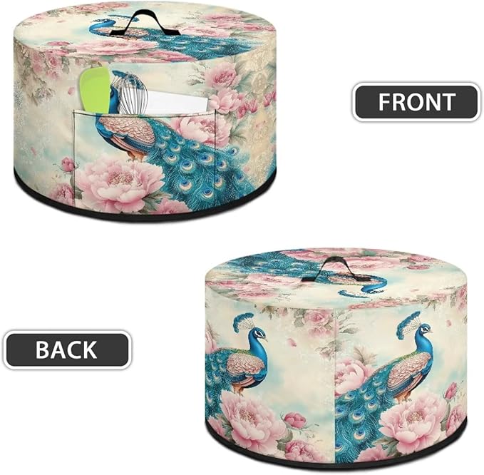 Peacock Peony Flower Vintage Print Slow Cooker Dust Cover with Storage Pocket and Handle Easy to Use Kitchen Appliances Accessory Rice Cooker Cover Fit Most 6/7/8 Quart Air Fryer
